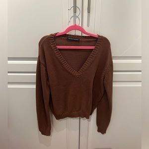 Brandy Melville brown long v neck sleeve top